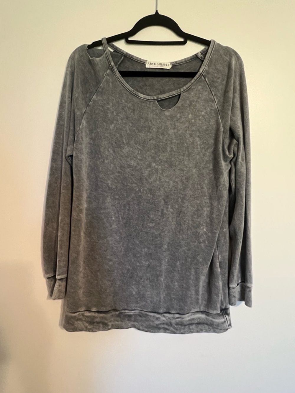 Americanable Charcoal Mineral Wash Pullover L Lightweight Cozy Casual Top NWOT - Picture 6 of 6